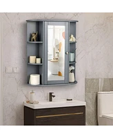 Sugift Grey Bathroom Single Door Shelves Wall Mount Cabinet with Mirror