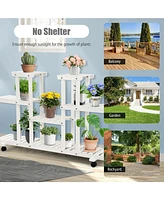 Sugift 4-Tier Wood Casters Rolling Shelf Plant Stand