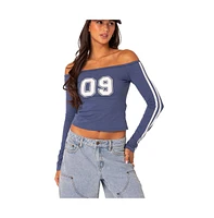 Edikted Women's 90'S Off Shoulder Long Sleeve T Shirt