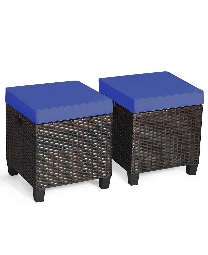2 Pieces Patio Rattan Ottoman Seat with Removable Cushions