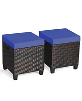 2 Pieces Patio Rattan Ottoman Seat with Removable Cushions