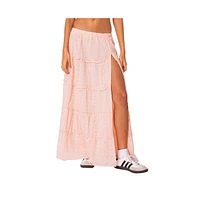 Edikted Women's Tiered Eyelet Slitted Maxi Skirt - Light