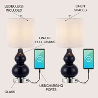Jonathan Y Cora Classic Retro Glass Led Table Lamp with Usb Charging Port (Set of 2)