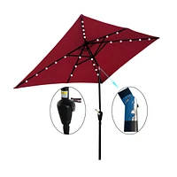 Simplie Fun 10 X 6.5FT Rectangular Patio Solar Led Lighted Outdoor Umbrellas With Crank And Push Button