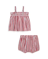 Polo Ralph Lauren Baby Girls Striped Cotton Poplin Top and Bloomer Set