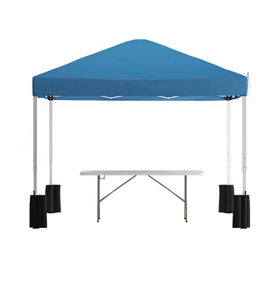 Emma+Oliver Outdoor Event/Tailgate Tent Set With Pop Up Event Canopy And Wheeled Case Bi-Fold Table Carrying Handle