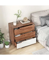 Costway 3-Drawer Dresser Farmhouse Wooden Sofa Beside Table Storage Organizer Rustic