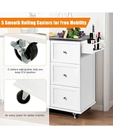 Sugift Kitchen Island 2-Door Storage Cabinet with Drawers and Stainless Steel Top