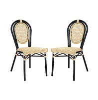 Merrick Lane Toulon Set Of Two Stacking Thonet Bistro Style Chair, Pe Cane Rattan Seat, And Metal Frame For Indoor/Outdoor Use