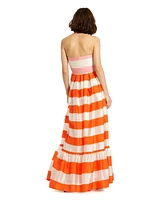 Mac Duggal Women's Striped Organza Strapless Ruffle Maxi Dress