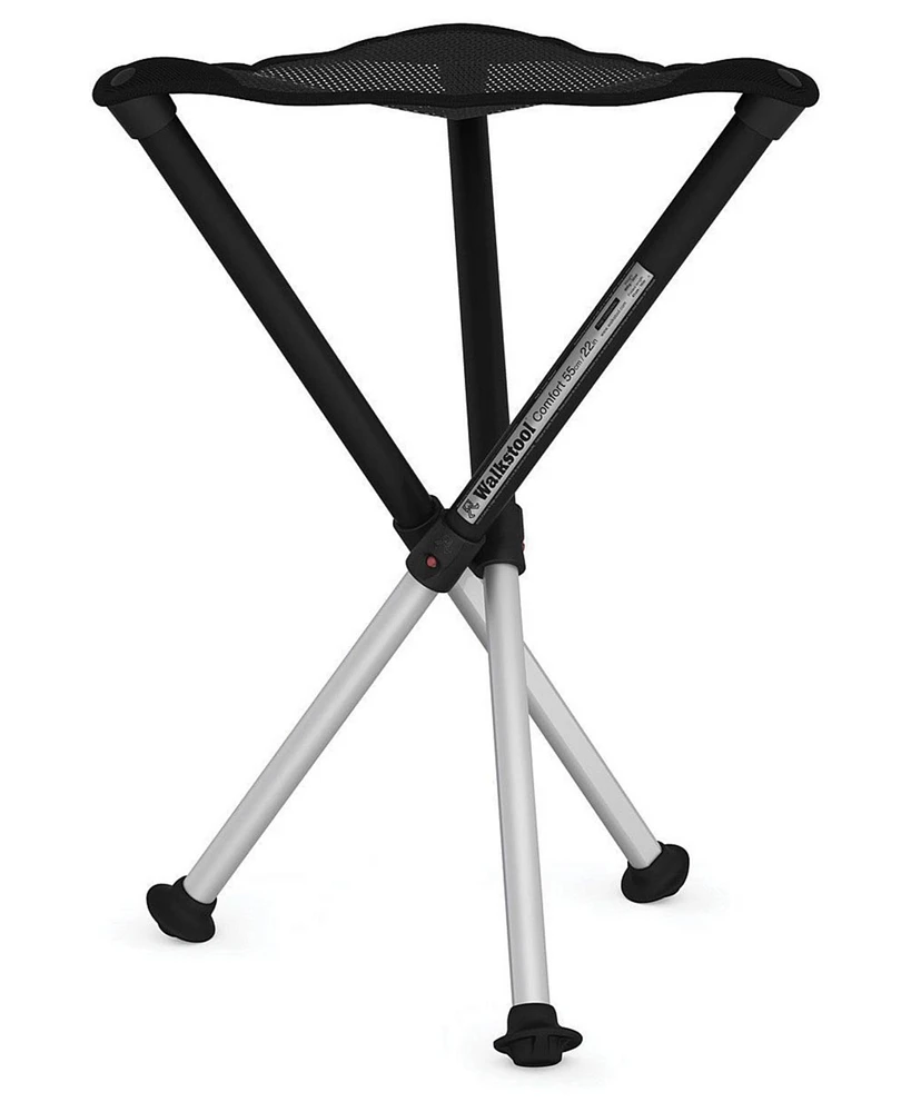 Walkstool Comfort Model - Black and Silver - 3 Legged Folding Stool in Aluminium - Height 22" (55 cm) - Maximum Load 495 Lbs - Made in Sweden