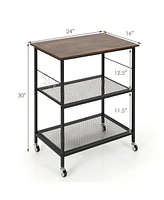 Sugift 3-Tier Kitchen Serving Cart Utility Standing Microwave Rack with Hooks
