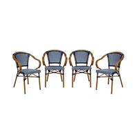 Merrick Lane Sacha Set Of Four Stacking Thonet Bistro Style Chair With Arms, Pe Rattan Seat, And Bamboo Metal Frame For Indoor/Outdoor Use