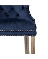 Tufted Upholstered Velvet Bar Stool with Metal Footrest
