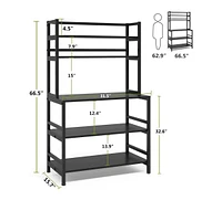 Tribesigns 5-Tier Kitchen Bakers Rack with Hutch, Industrial Microwave Oven Stand, Free Standing Kitchen Utility Cart Storage Shelf Organizer(Black)