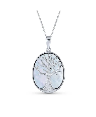 Bling Jewelry Celtic White Rainbow Mother Of Pearl Shell Oval Family Tree Of Life Pendant Necklace Western Jewelry For Women .925 Sterling Silver