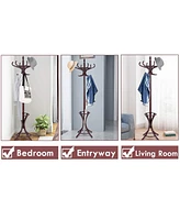 Wood Standing Hat Coat Rack with Umbrella Stand