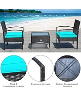 Sugift 3 Pieces Patio Wicker Rattan Furniture Set with Cushion for Lawn Backyard