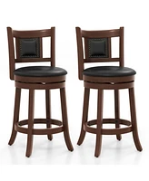 Sugift 25.5 Inch Upholstered Bar Stools Set of 2 with Curved Backrest and Footrest