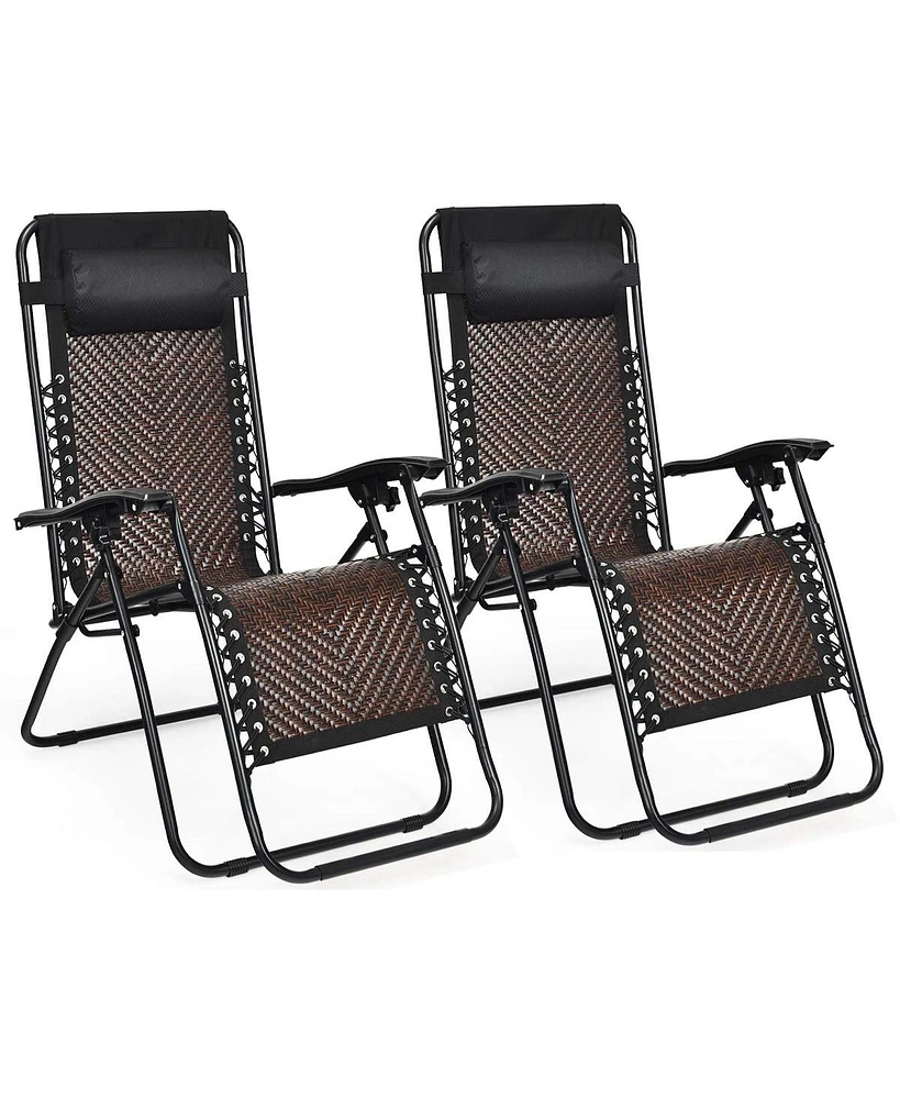 Inolait Sugift 2 Pieces Folding Patio Rattan Zero Gravity Lounge Chair