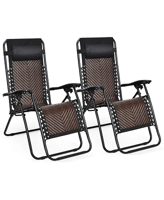 Sugift 2 Pieces Folding Patio Rattan Zero Gravity Lounge Chair