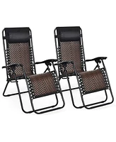 Inolait Sugift 2 Pieces Folding Patio Rattan Zero Gravity Lounge Chair