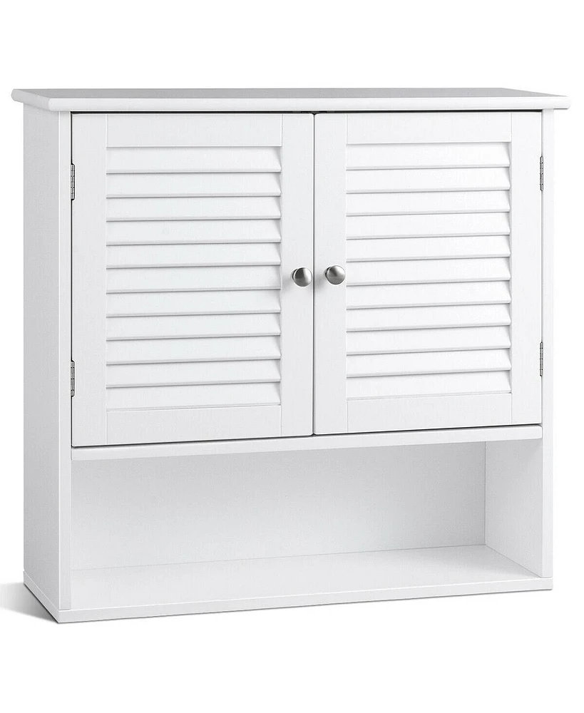 Sugift Double Doors Shelves Bathroom Wall Storage Cabinet