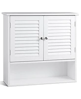 Sugift Double Doors Shelves Bathroom Wall Storage Cabinet