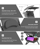 Inolait Sugift Folding Recliner Lounge Chair with Shade Canopy Cup Holder