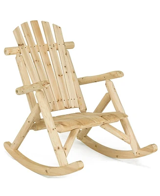 Sugift Wood Single Porch Rocker Lounge Patio Rocking Chair