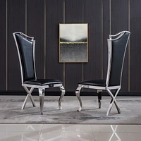 Streamdale Furniture Leatherette Unique Design Backrest Dining Chair With Stainless Steel Legs Set Of 2