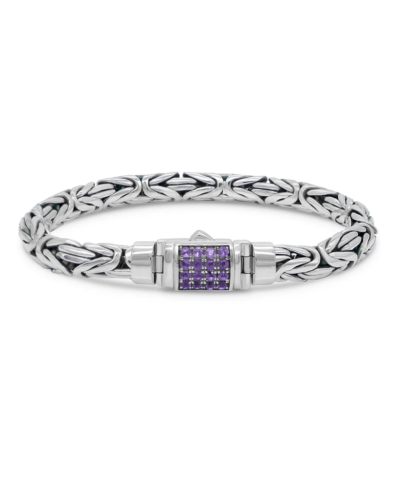 Devata Amethyst & Borobudur Oval 7mm Chain Bracelet Sterling Silver