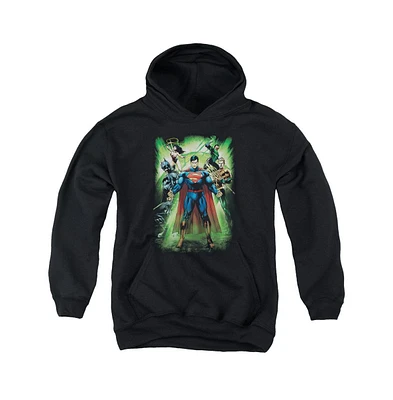 Justice League Boys of America Youth Power Burst Pull Over Hoodie / Hooded Sweatshirt