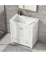 Streamdale Furniture 30" Bathroom Vanity With Sink, Combo, Cabinet With Doors And Drawer, Solid Frame And Mdf Board