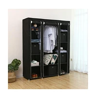 Slickblue Wardrobe, Closet, Portable Clothes Storage Organizer with Hanging Rail, Shelves, Fabric Cover