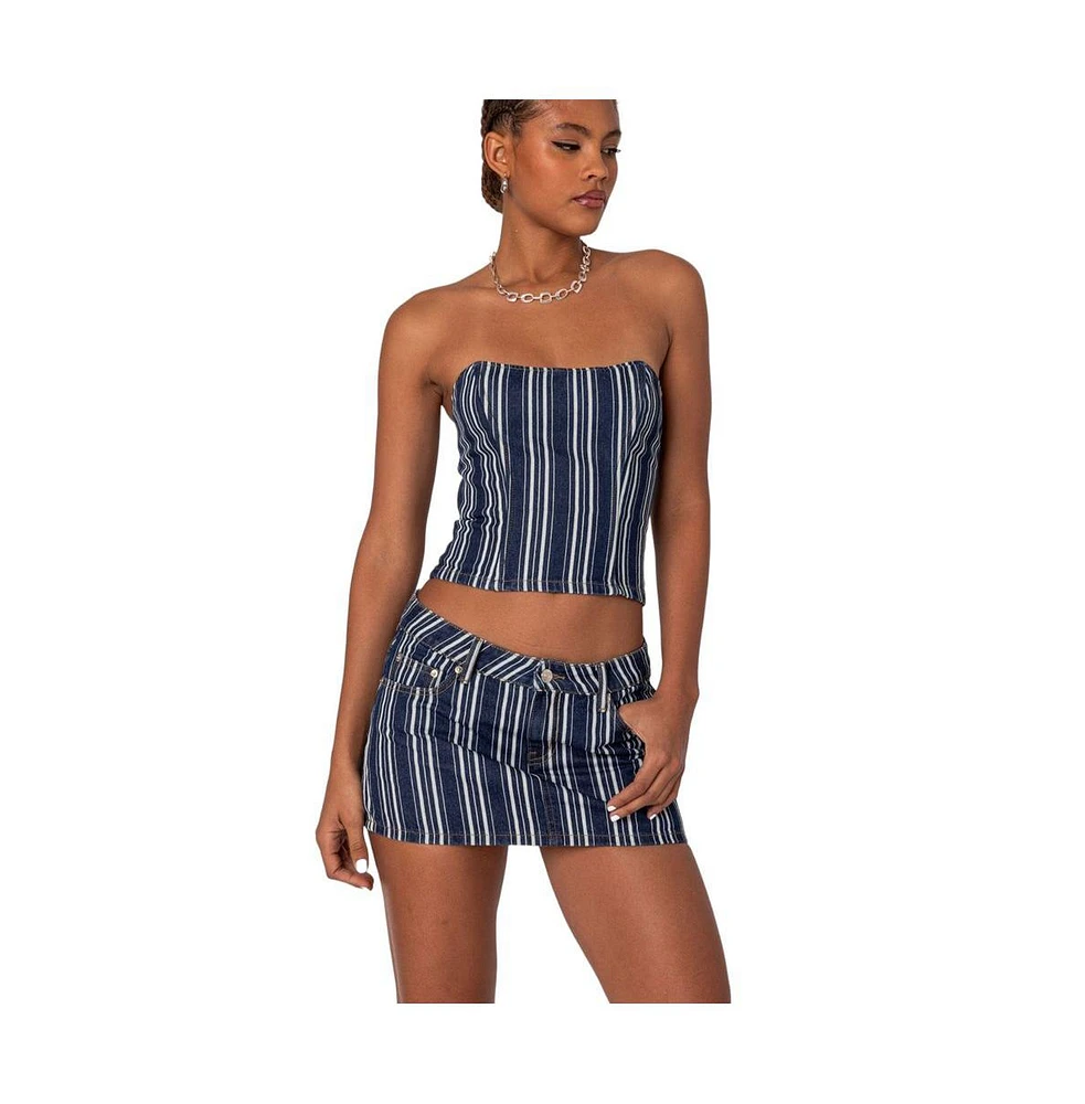 Edikted Women's Inez Striped Denim Corset Top