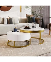 Streamdale Furniture Modern Round Nesting Coffee Table With Drawers