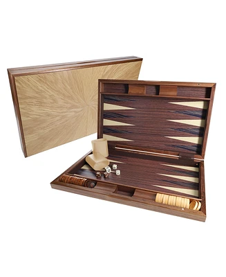 We Games Travel Wood Starburst Design Backgammon Board Game Set - 19 in.