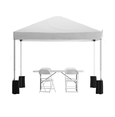 Emma+Oliver Outdoor Event/Tailgate Tent Set With Pop Up Event Canopy And Wheeled Case And Bi-Fold Table With Carrying Handle