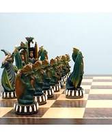 We Games Handpainted Dragon Chess Set, Walnut Root Board 21 in, 4.5 in King