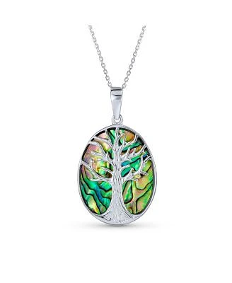 Bling Jewelry Blue Natural Turquoise Large Oval Wishing Tree Family Tree Of Life Pendant Necklace Sterling Silver
