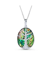 Bling Jewelry Blue Natural Turquoise Large Oval Wishing Tree Family Tree Of Life Pendant Necklace Sterling Silver