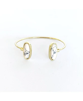 sanctuaire Sanctuary Project by Semi Precious White Howlite Oval Cuff Bracelet Gold