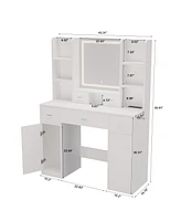 Smart mirror dressing table with storage and drawers