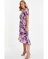 Quiz Plus Size Floral Print Midi Dip Hem Dress