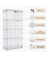 Streamdale Furniture White 4-Tier Glass Display Cabinet with Two Locks