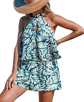 Cupshe Women's Tropical Halter Keyhole Romper