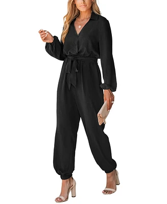 Cupshe Women's Midnight Belted Jogger Jumpsuits