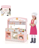 Sugift Double-Sided Kids Play Kitchen Set with Canopy and 2 Seats