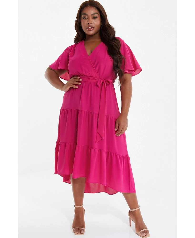 Quiz Plus Crepe Tiered Wrap Dip Hem Dress